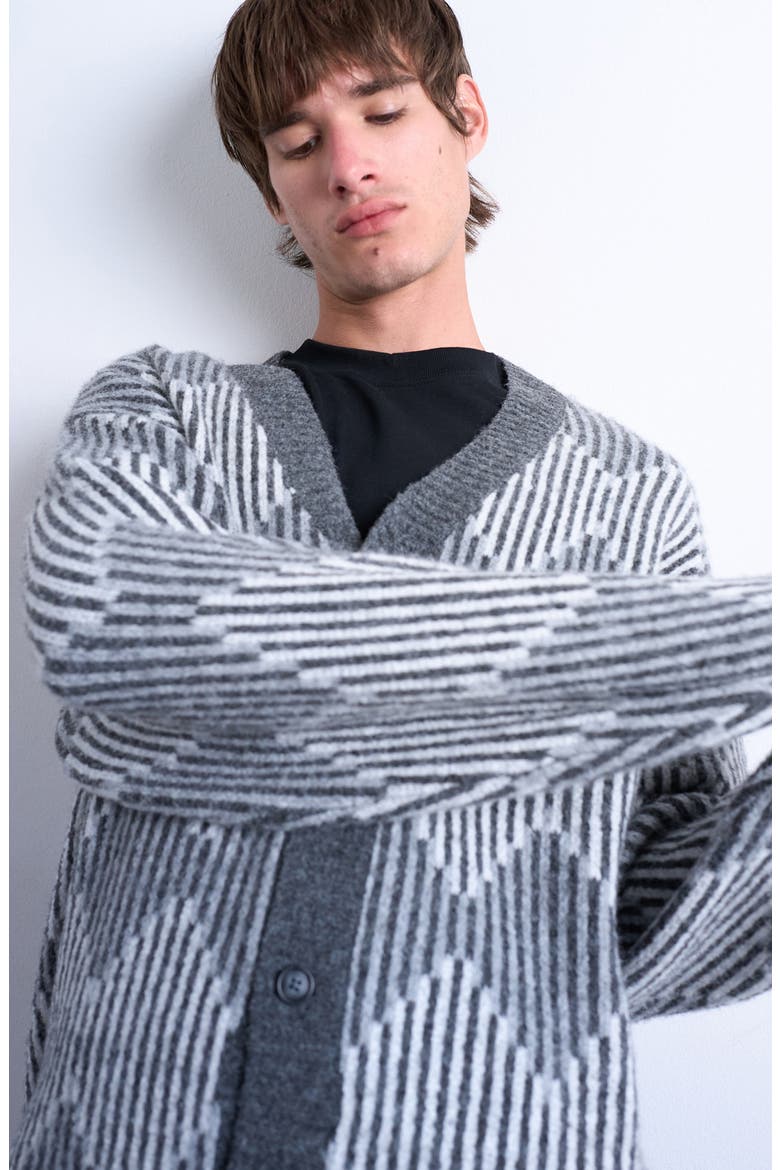 Diamond V-Neck Cardigan, Alternate, color, GREY