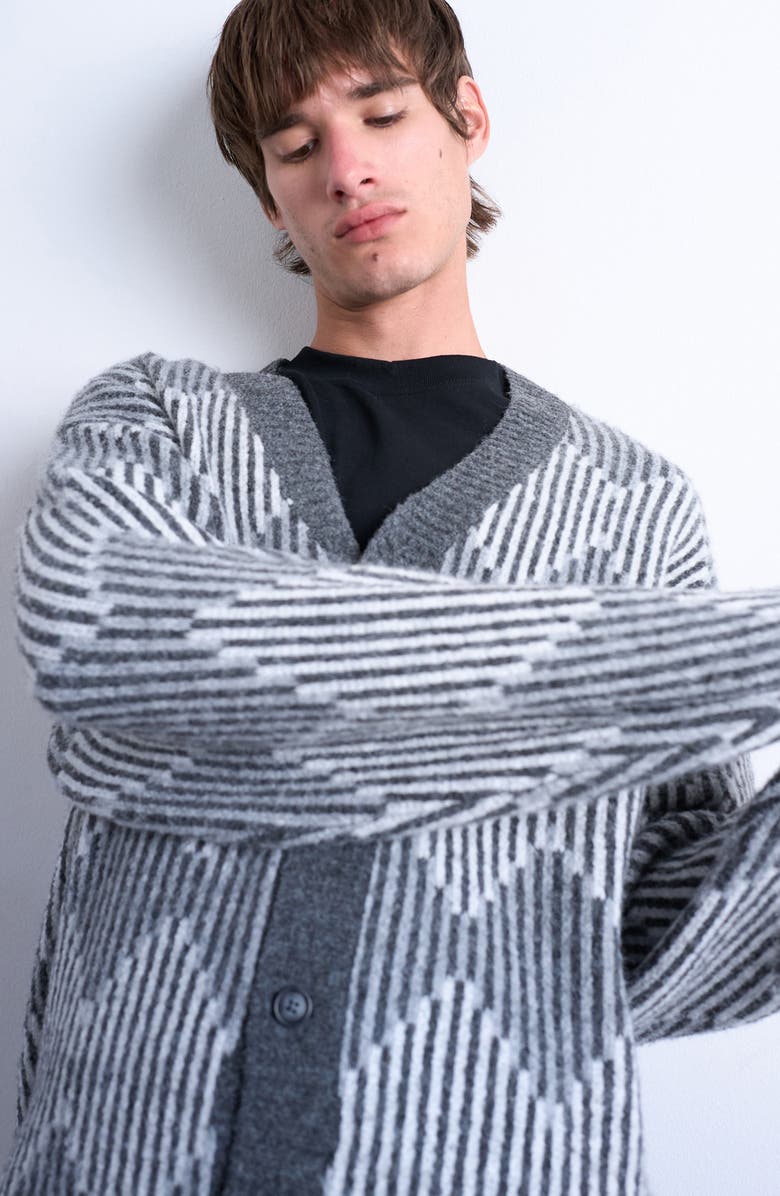 Topman Diamond V-Neck Cardigan, Alternate, color, Grey