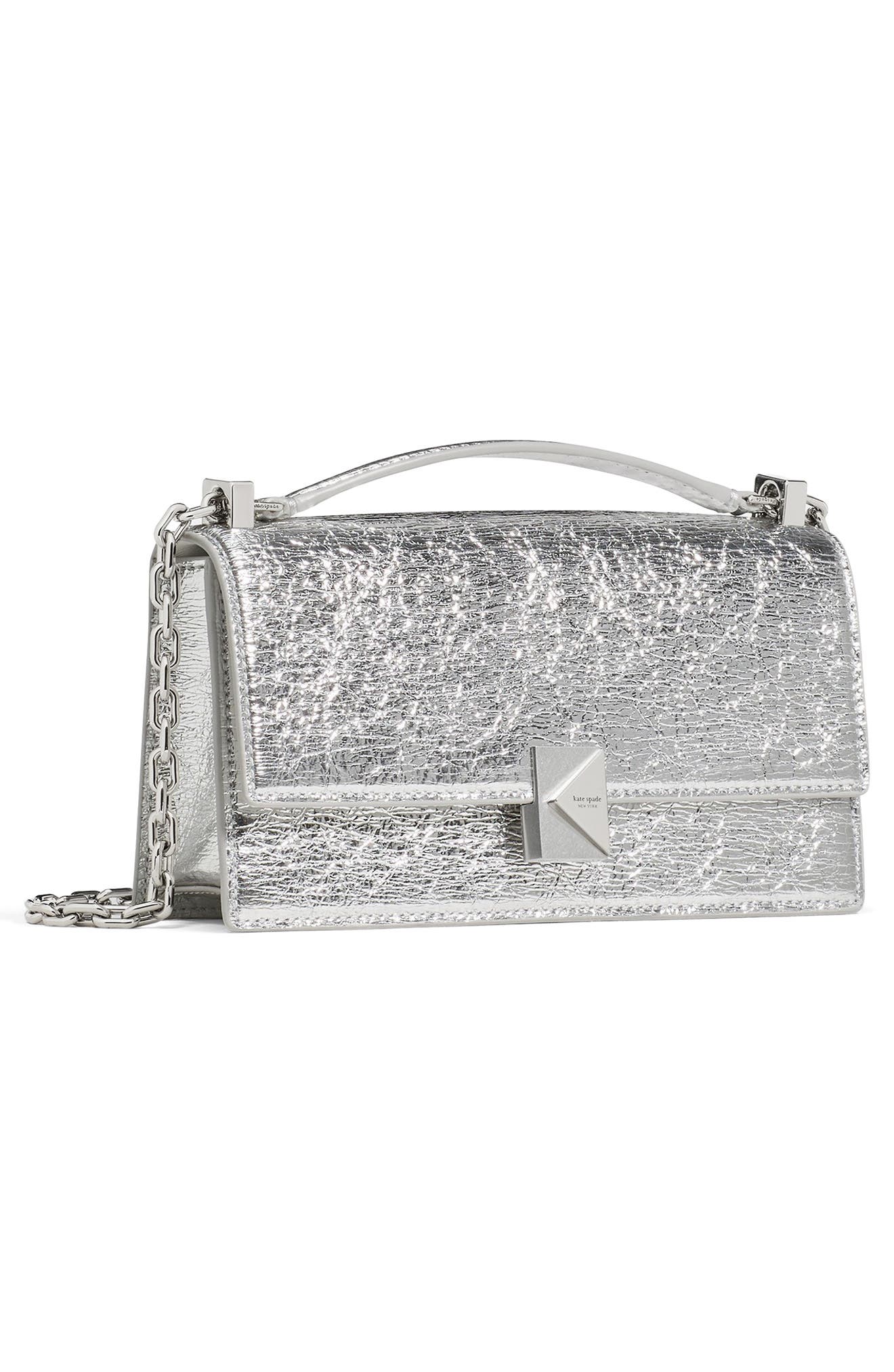 Deco Crinkle Metallic Leather Shoulder Bag, Alternate, color, SILVER