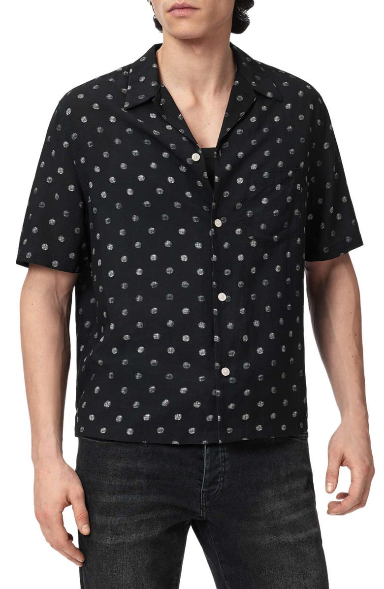 AllSaints Upton Short Sleeve Button-Up Shirt, Main, color, Jet Black
