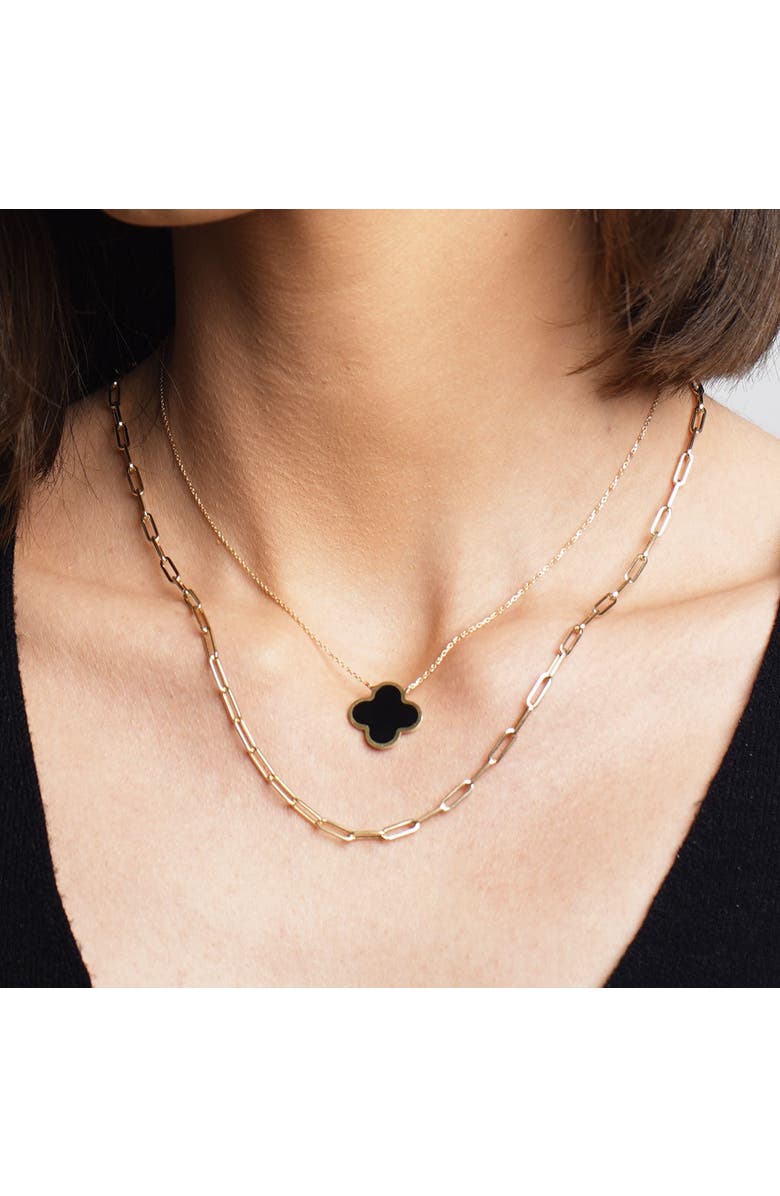 The Lovery Fine Jewelry Extra Large Onyx Single Clover Necklace, Alternate, color, Yellow Gold
