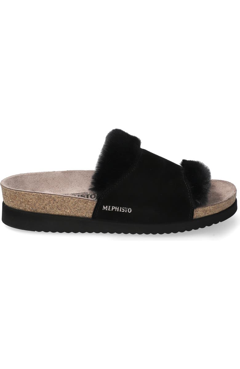 Mephisto Hemeline Faux Fur Slide Sandal, Alternate, color, Black