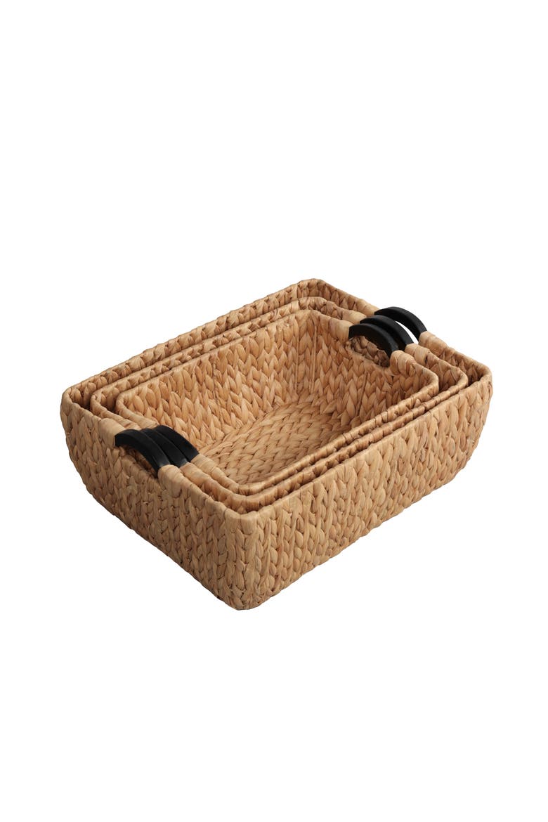 Astor Handwoven Water Hyacinth Nesting Storage Baskets with Wood Handles, Alternate, color, Natural