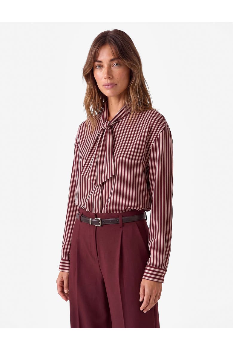 Long Sleeve Tie Neck Striped Shirt, Alternate, color, PINK STRIPE