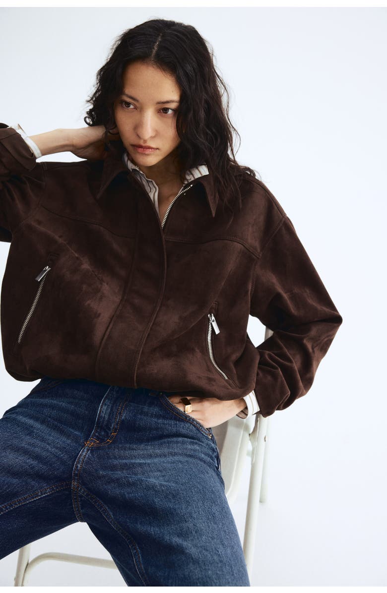 H&M Napped Jacket, Main, color, Dark Brown