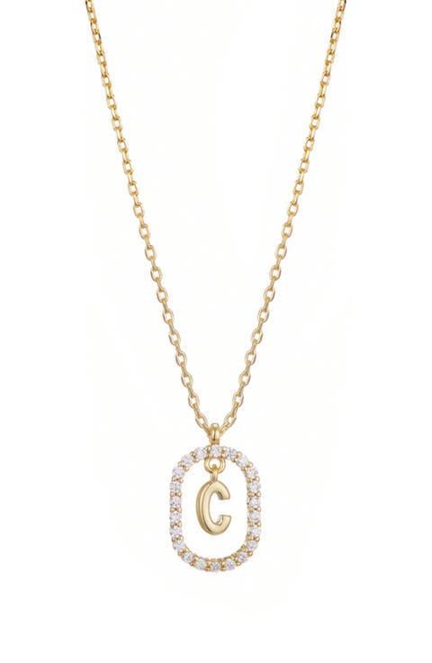 Floating Letter Initial Cubic Zirconia Pendant Necklace