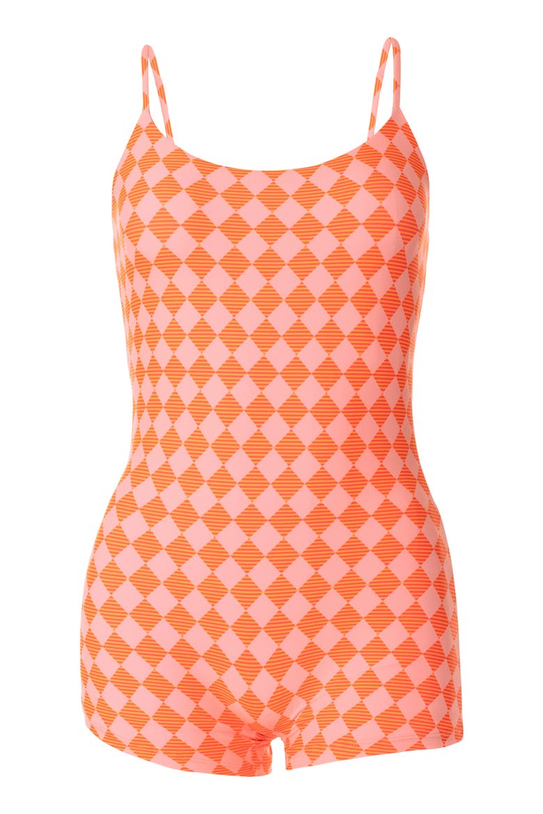 Sunset Grid Haze One-Piece Swimsuit, Alternate, color, BRIGHT RED