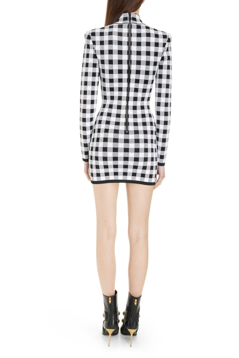 Gingham Button Front Long Sleeve Knit Minidress, Alternate, color, EAB BLACK/ WHITE