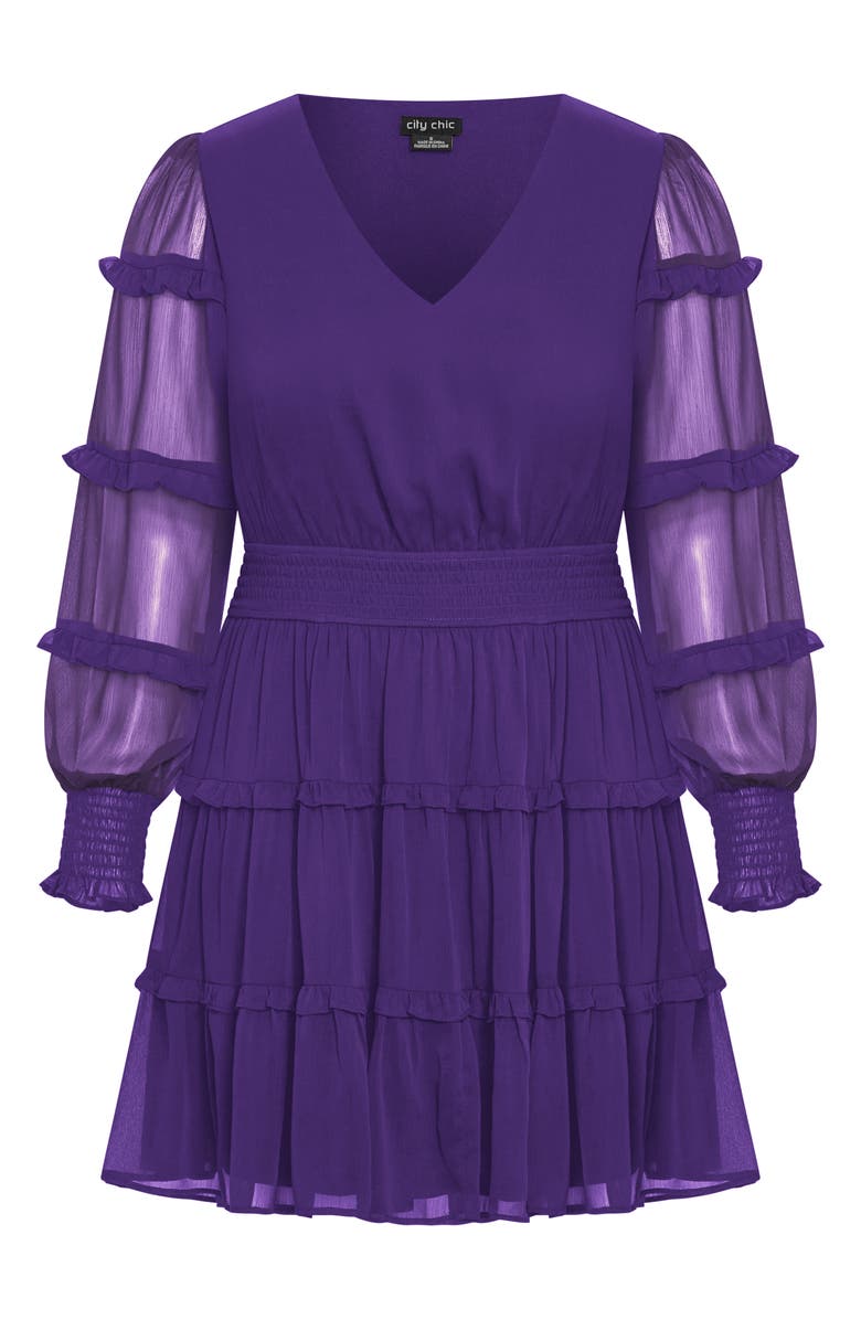 City Chic Daisy June Tiered Long Sleeve Dress, Alternate, color, Purple