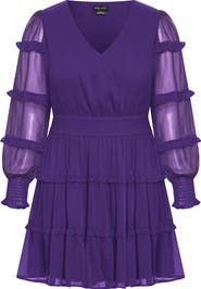 City Chic Daisy June Tiered Long Sleeve Dress