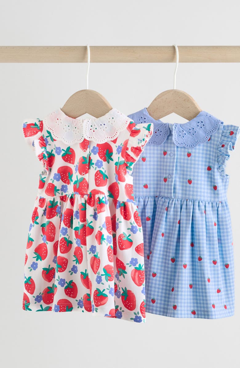 NEXT Kids' Pack of 2 Stretch Cotton Dresses, Alternate, color, White Blue