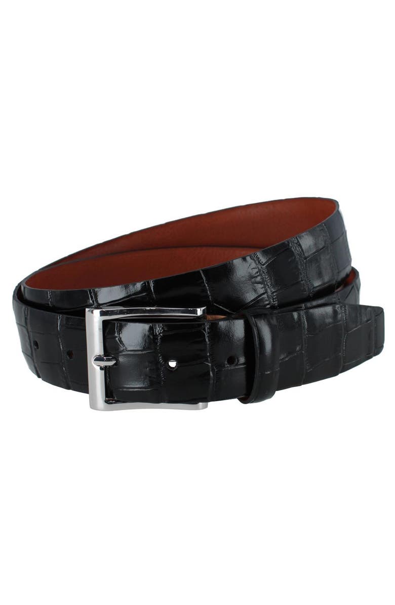 Trafalgar Elias Embossed Gator 35mm Leather Belt, Main, color, Black