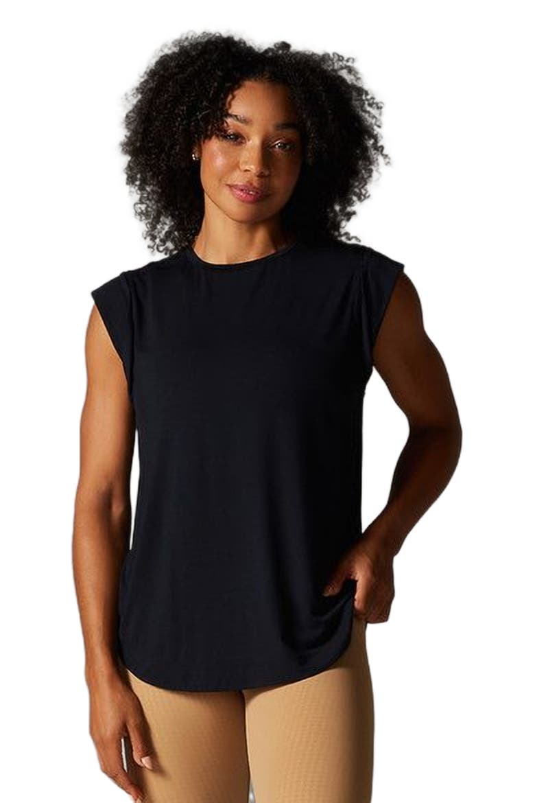 Cap Sleeve Muscle Tee, Alternate, color, EBONY