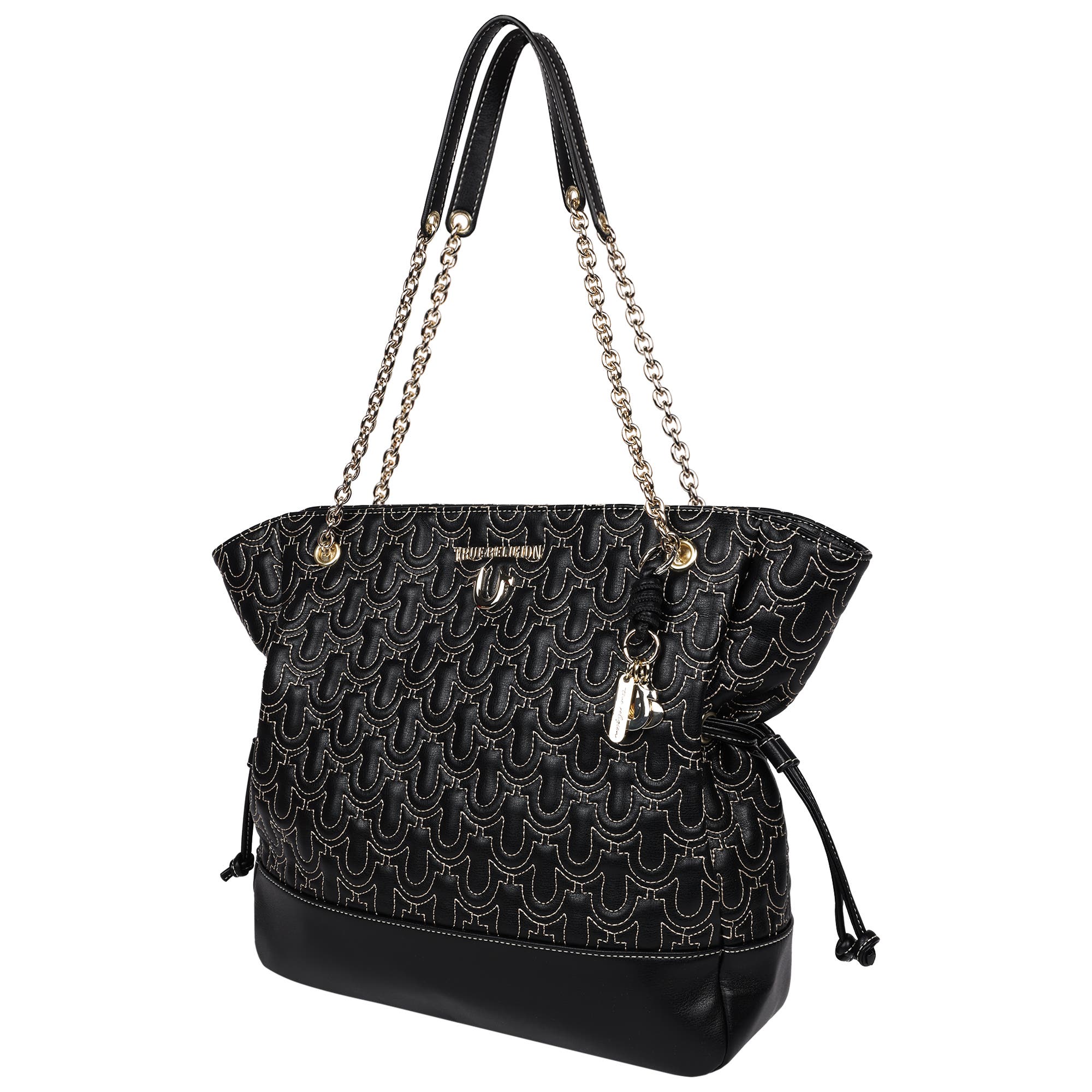 True Religion Cinch Side Soft Logo Tote, Alternate, color, Black