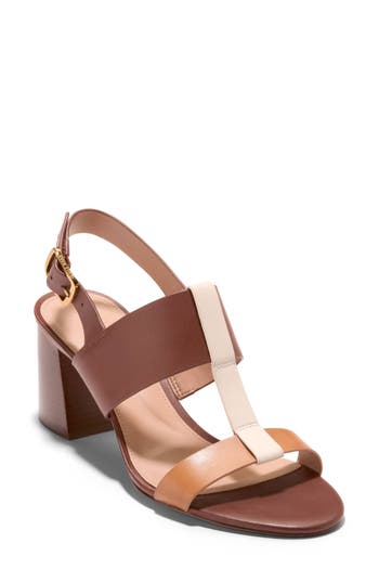 Cole Haan Josie T-strap Sandal In Dark Cuoio Leather/biscuit