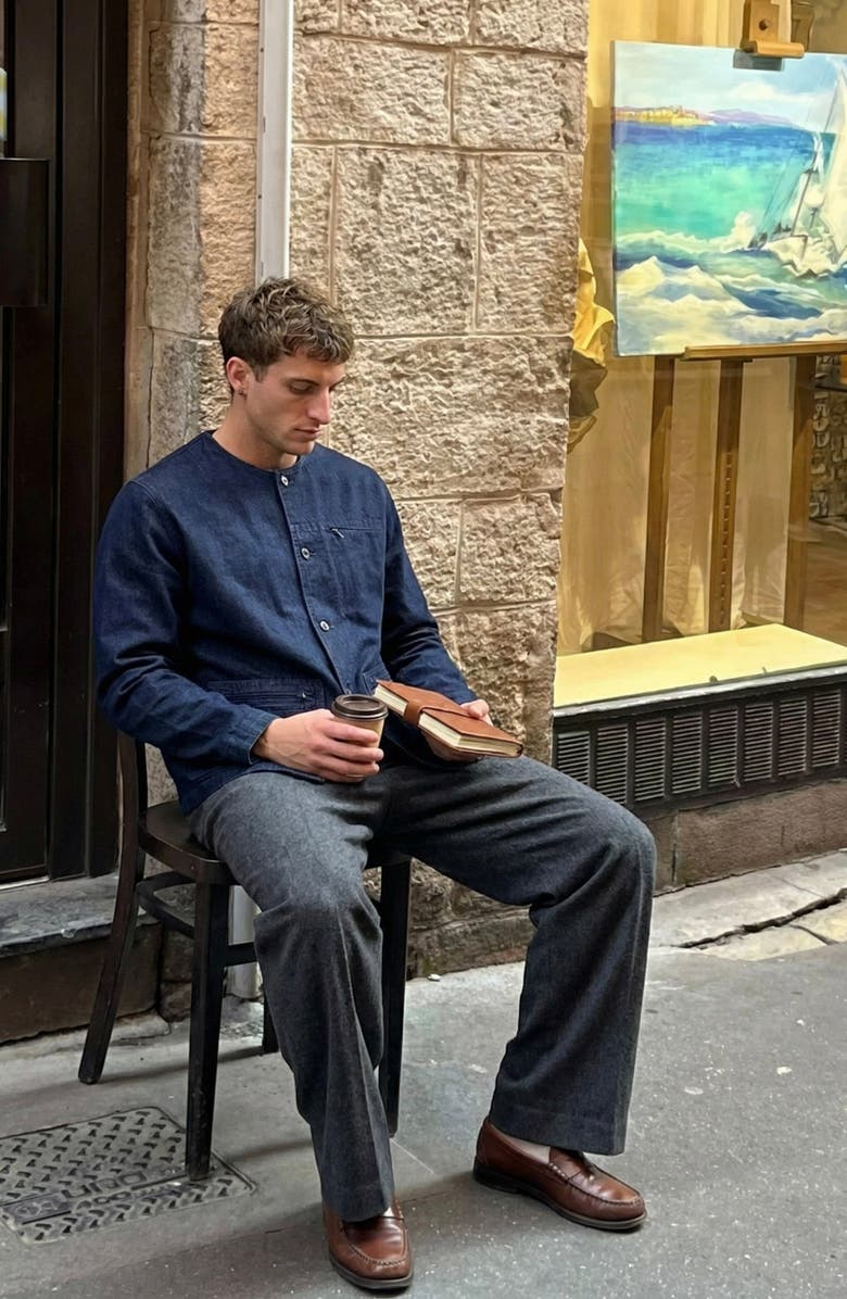 Modenaire Collarless Button Front Utility Pocket Jacket, Alternate, color, Navy