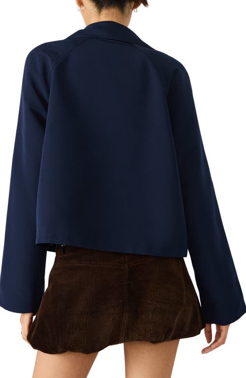 Steve Madden Double Breasted Short Trench Coat In Blue