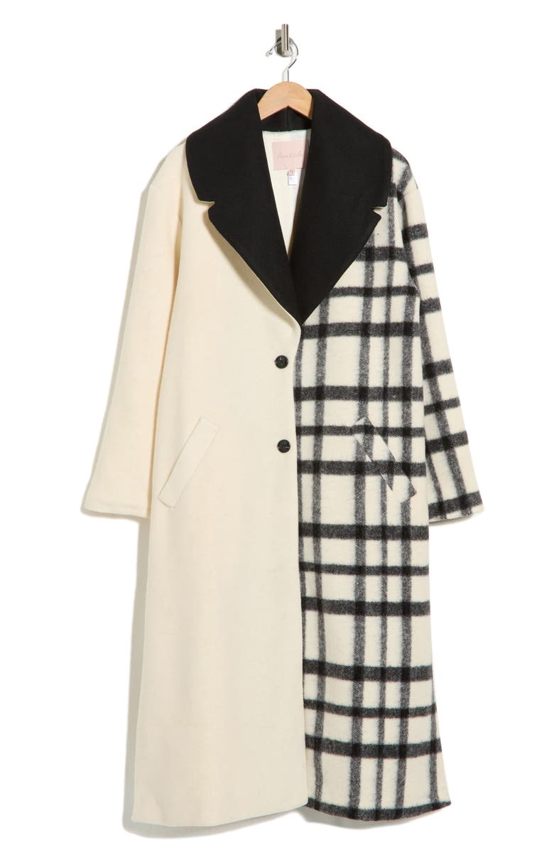 Hutch Kallie Notched Lapel Mixed Print Coat, Main, color, Cream/ Black Plaid