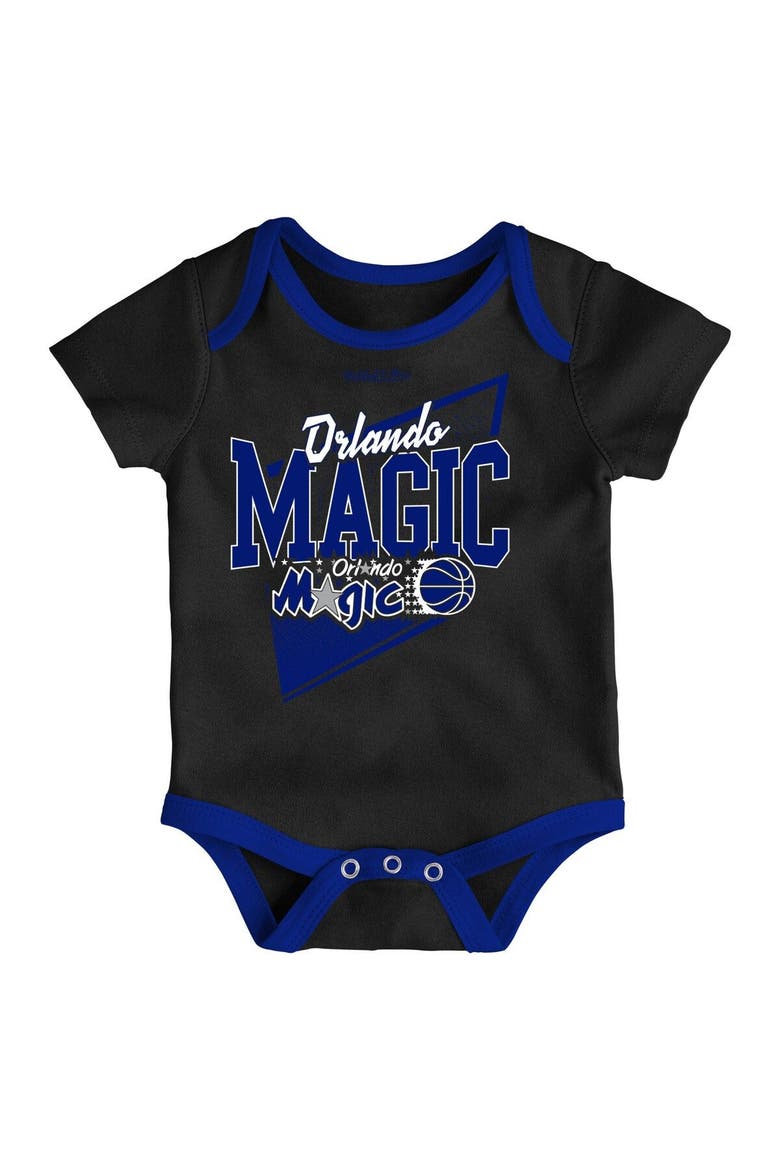 Infant Mitchell & Ness Black/Blue Orlando Magic Hardwood Classics Bodysuits & Cuffed Knit Hat Set, Alternate, color, Black
