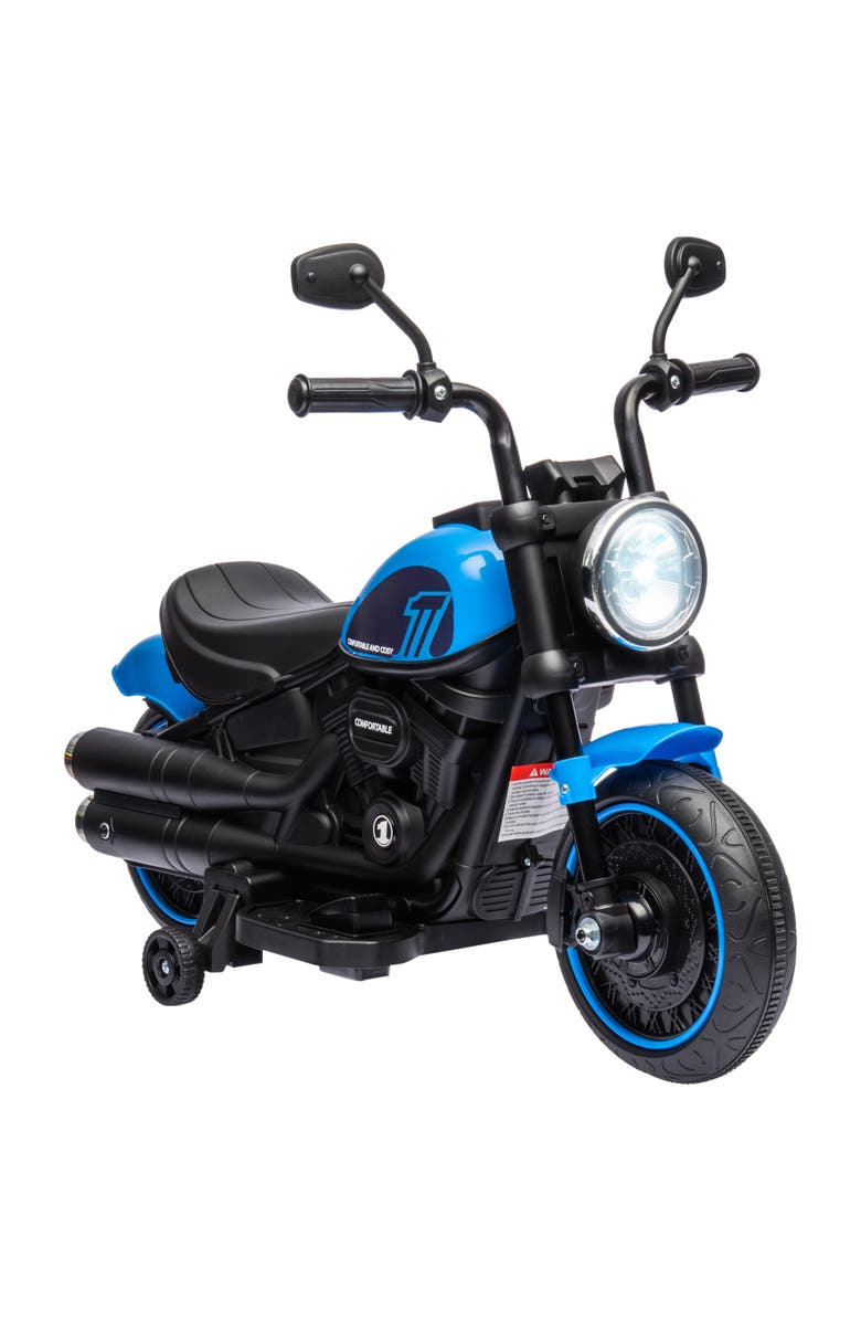 Aosom 6V Kids Motorcycle with Training Wheels Single Button Start Headlight, Main, color, Blue