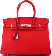 Pre-Owned Hermes Birkin Handbag Red Epsom with Palladium Hardware 30