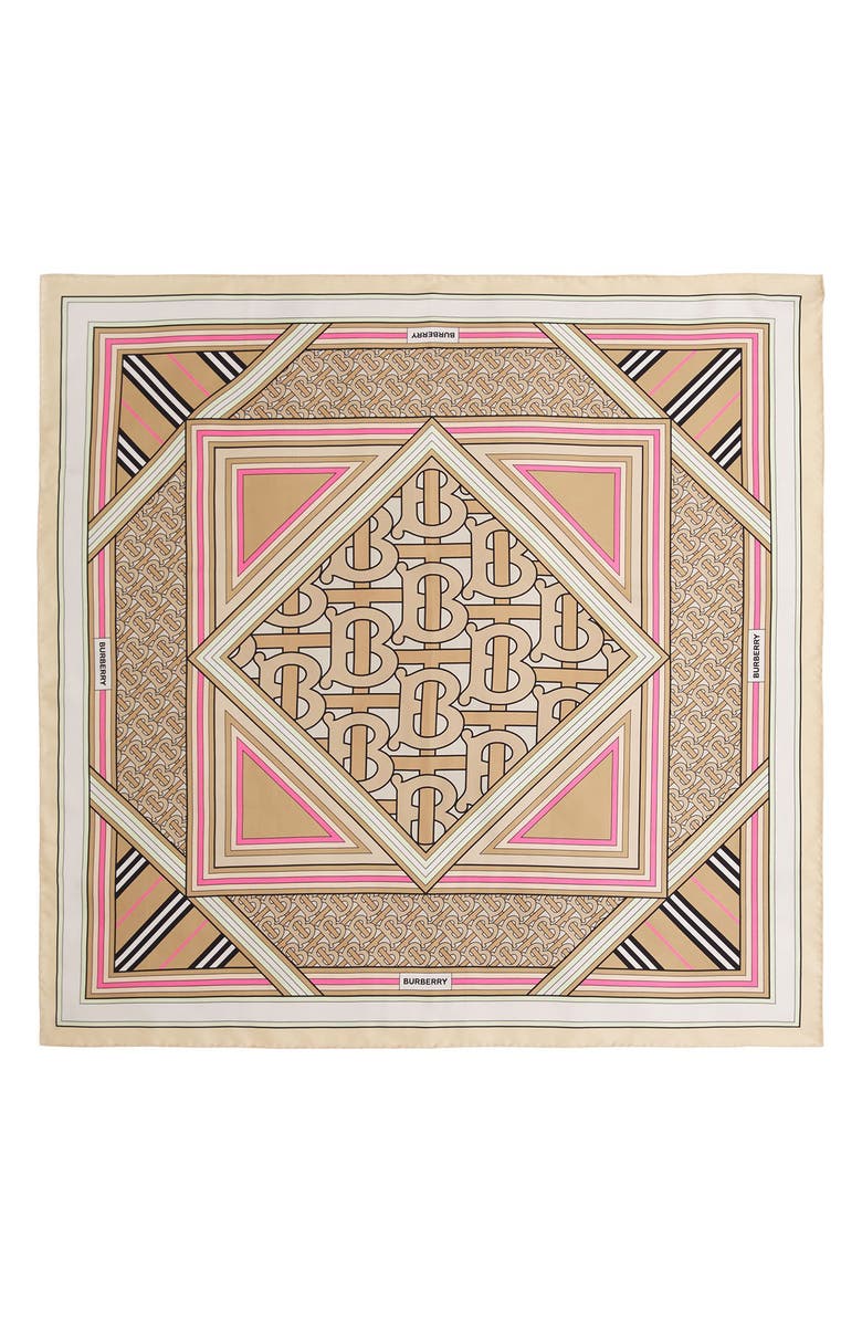 Burberry Monogram Print Square Silk Scarf, Main, color, 