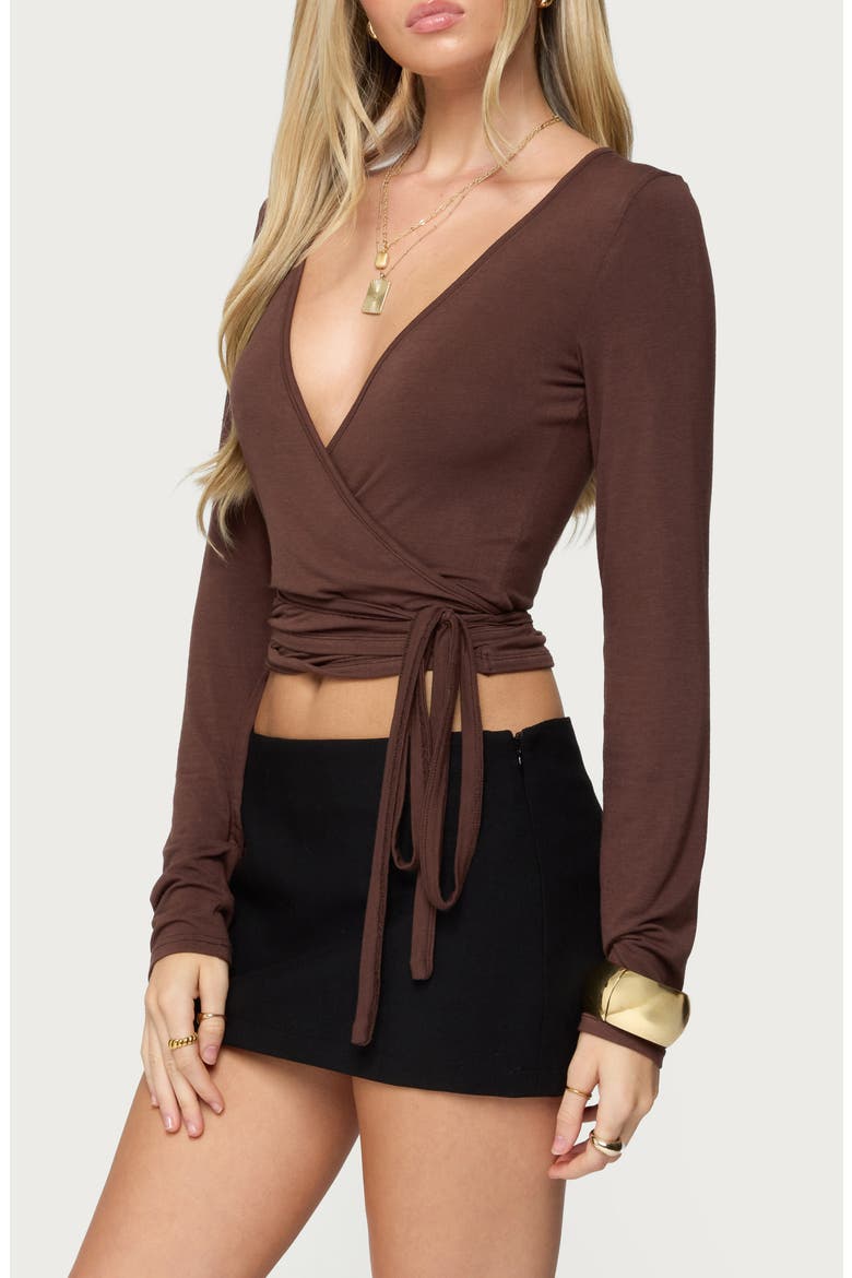 Malenna Wrap Crop Top, Alternate, color, BROWN