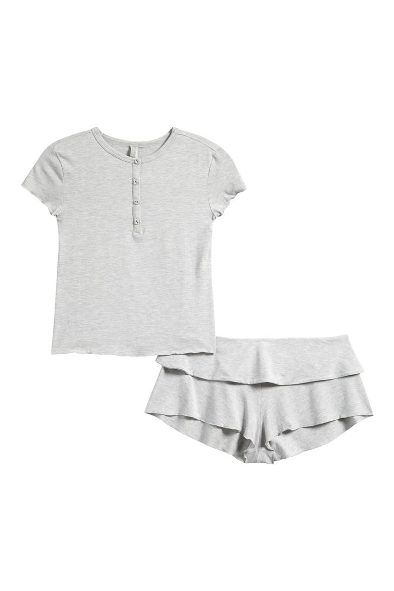 Henley & Foldover Shorts Set, Main, color, LIGHT HEATHER GREY
