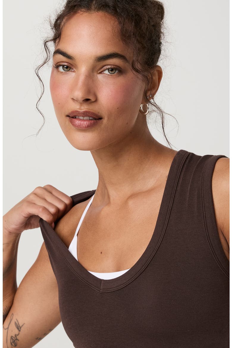 Everyday Cotton Stretch Tank, Alternate, color, FRENCH ROAST