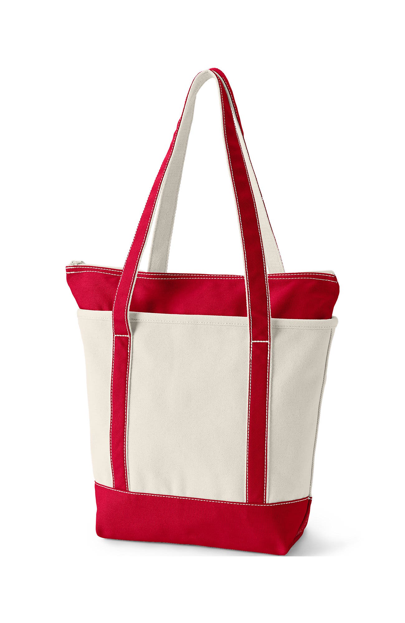 Zip Top Long Handle Canvas Tote Bag, Alternate, color, Natural/Heritage Red