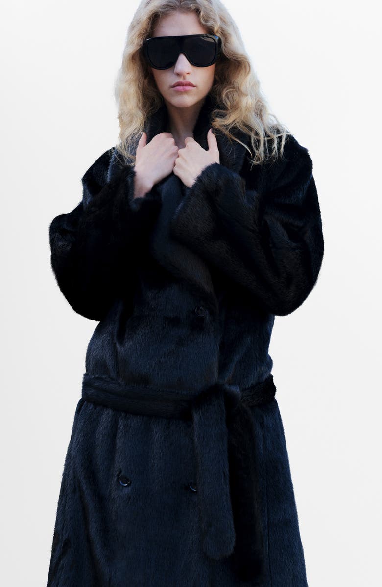 MANGO Faux Fur Belted Coat, Alternate, color,