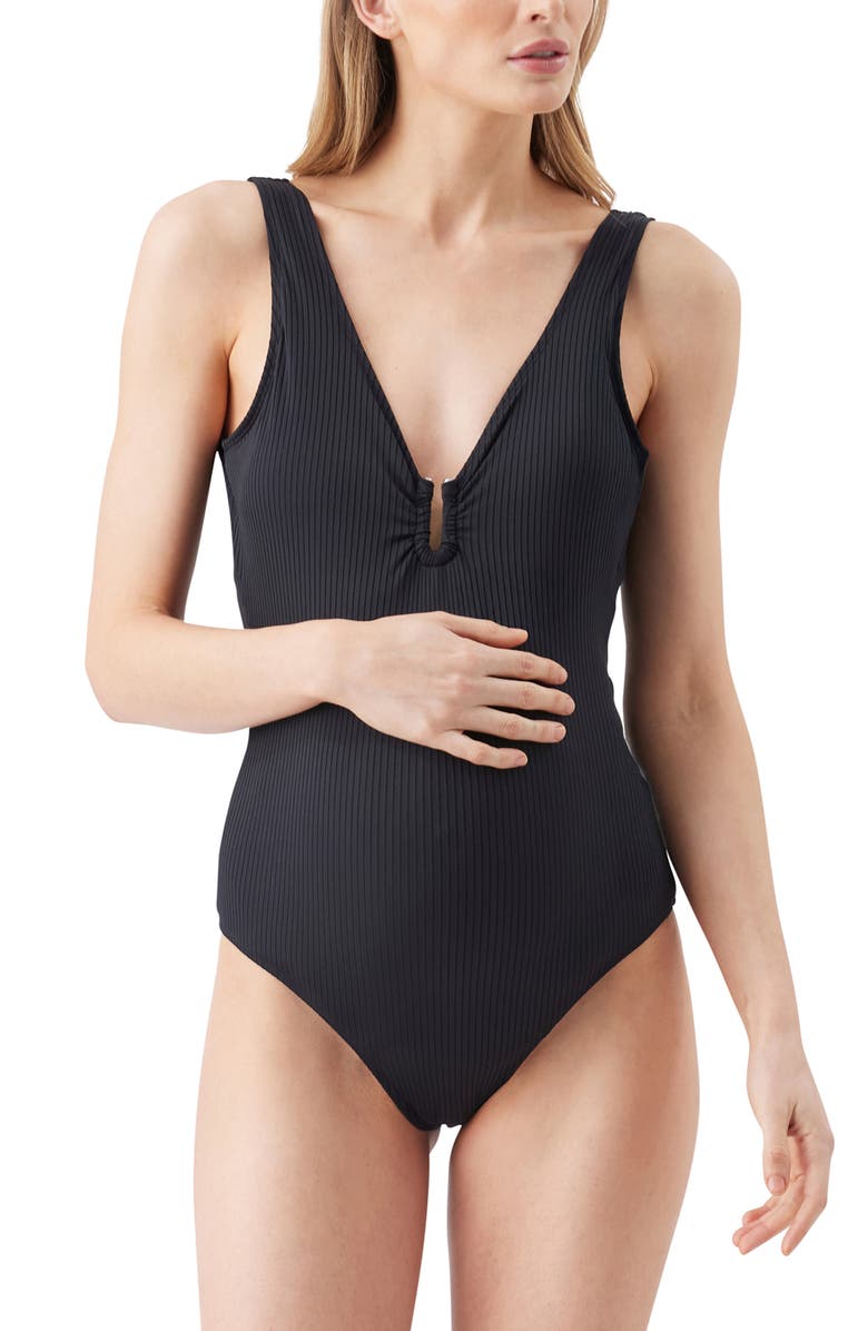 Ripe Maternity Havana Rib One Piece, Main, color, Black