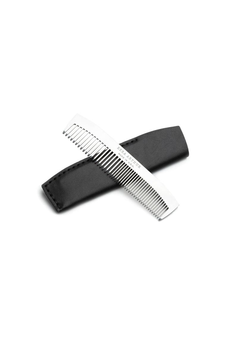No. 1827 Stainless Steel Metal Pocket Comb with Leather Sleeve, Main, color, Black