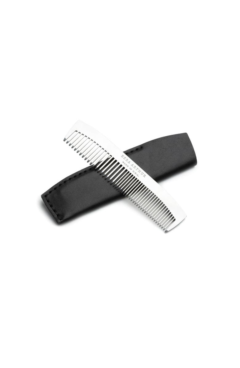 Ezra Arthur No. 1827 Stainless Steel Metal Pocket Comb with Leather Sleeve, Main, color, Black