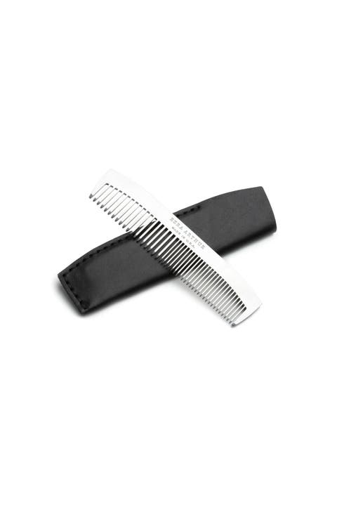 No. 1827 Stainless Steel Metal Pocket Comb with Leather Sleeve