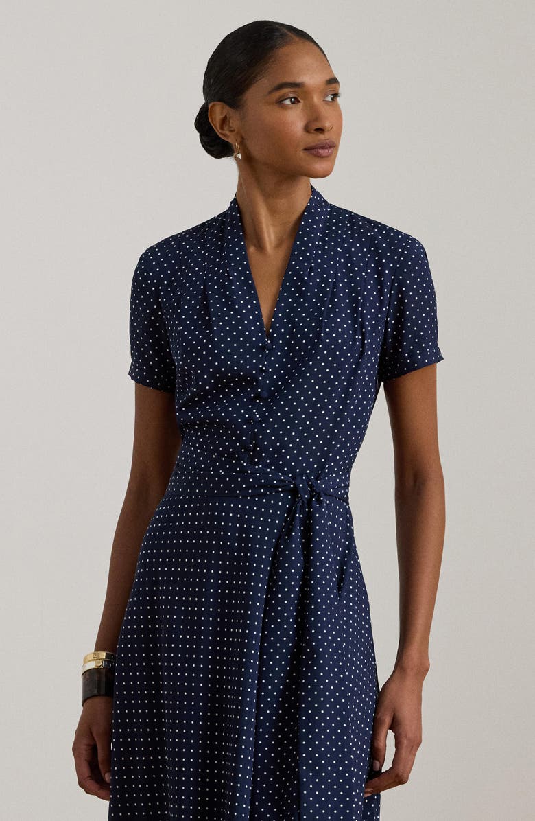 Lauren Ralph Lauren Micro Dot Crêpe de Chine Midi Dress, Alternate, color, Navy Blue/ White