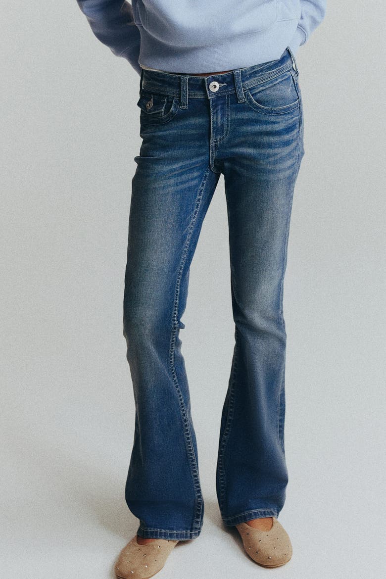 Embroidered-detail Flared Low Jeans, Alternate, color, Denim blue