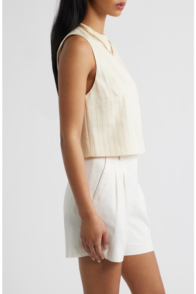 Cadena Pinstripe Embellished Layered Necklace Top, Alternate, color, OFF WHITE