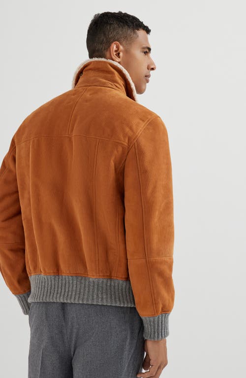 Brunello Cucinelli Suede Shearling Aviator Jacket In Multi
