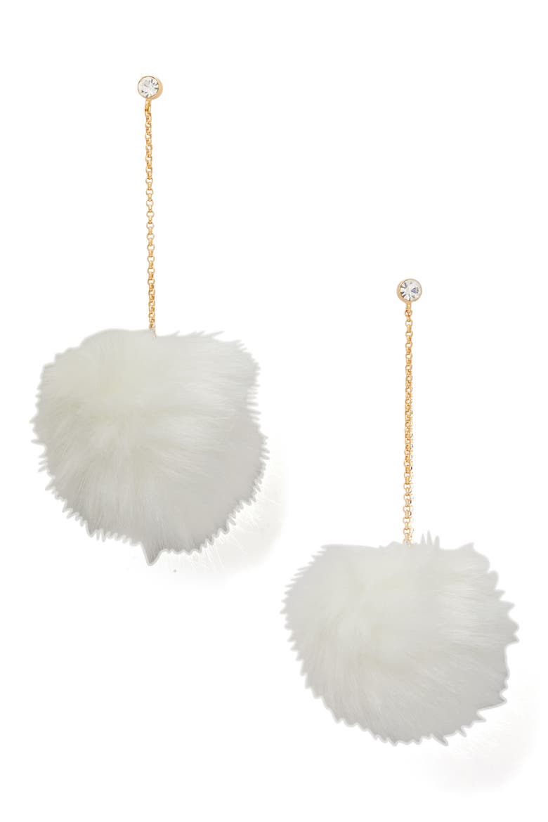 want it faux fur drop earrings, Main, color, WHITE