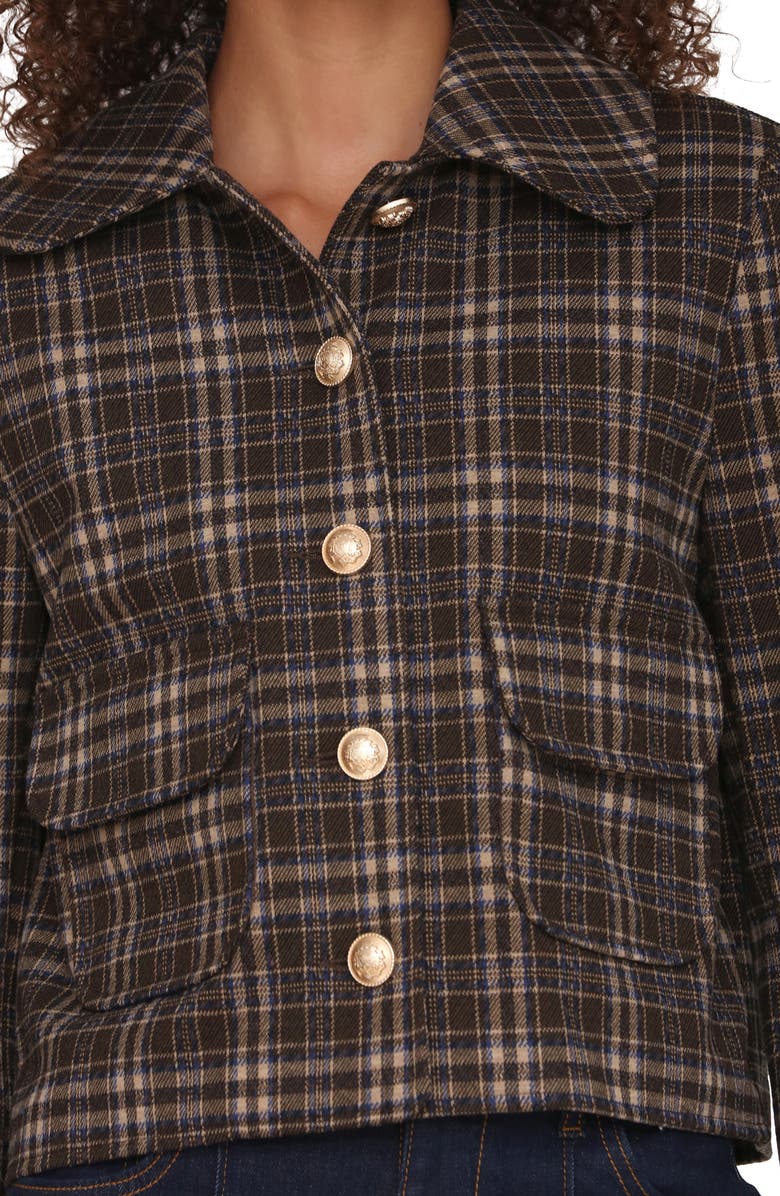 Bagatelle Plaid Crop Jacket, Alternate, color, Dark Brown Sand Plaid