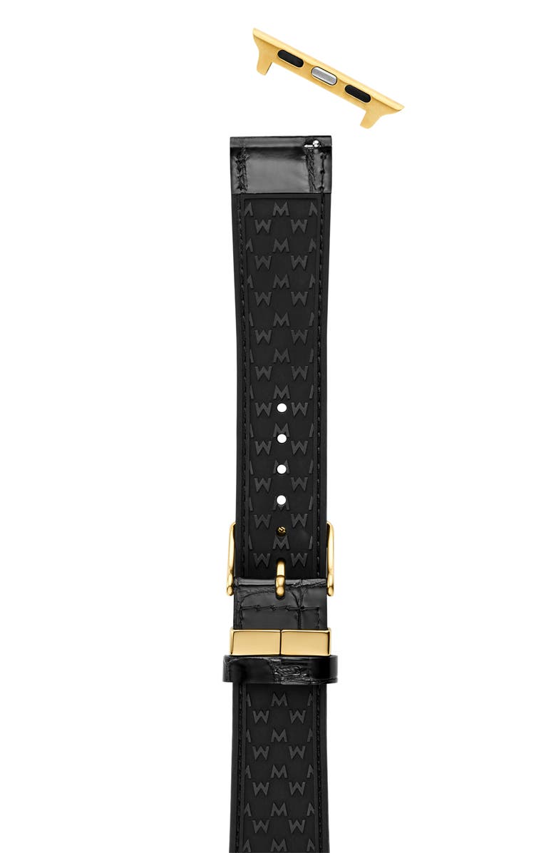 MICHELE Croc Embossed Leather 20mm Apple Watch<sup>®</sup> Watchband, Alternate, color, Black Gold