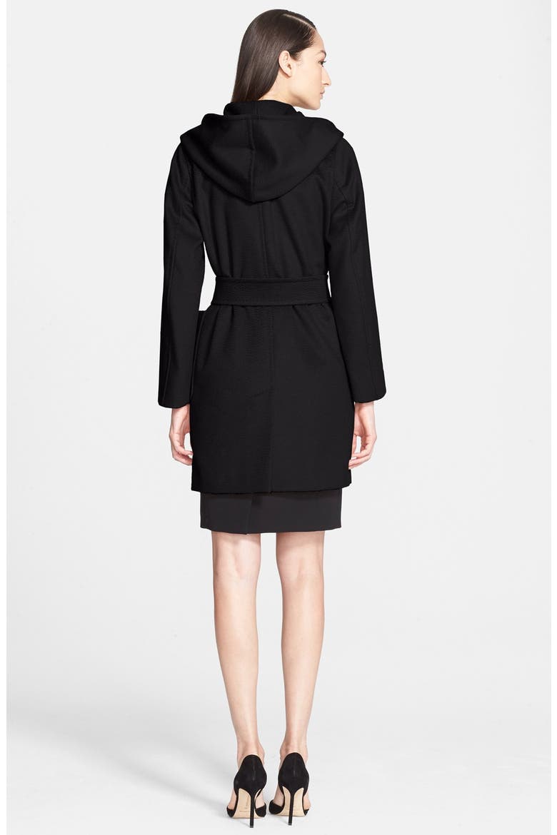'Rialto' Hooded Camel Hair Wrap Coat, Alternate, color, BLACK
