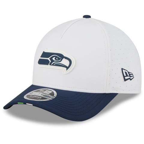 Men's New Era  White/College Navy Seattle Seahawks 2025 NFL Training Camp A-Frame 9FORTY Adjustable Hat