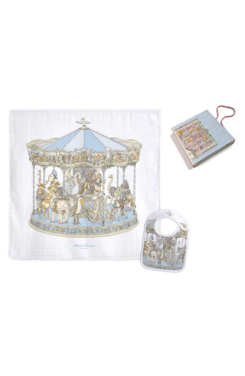 ATELIER CHOUX Carousel Bib & Swaddle Set, Main, color, 