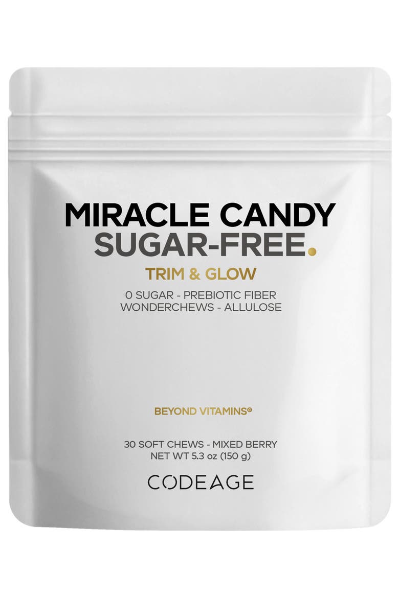 Miracle Candy Mixed Berry, 0g Sugar Low Calorie Soft Chews, Allulose, Prebiotic Fiber, Main, color, White