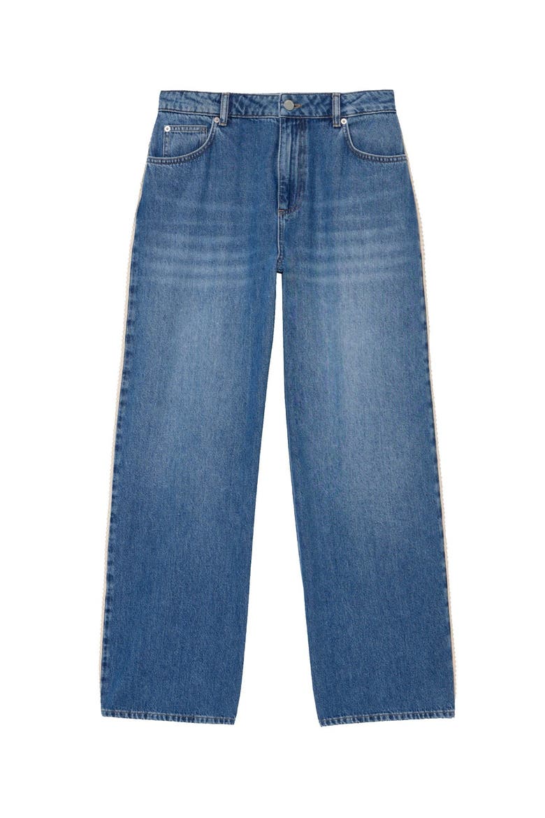 Lace Trim Straight Jeans, Alternate, color, Blue