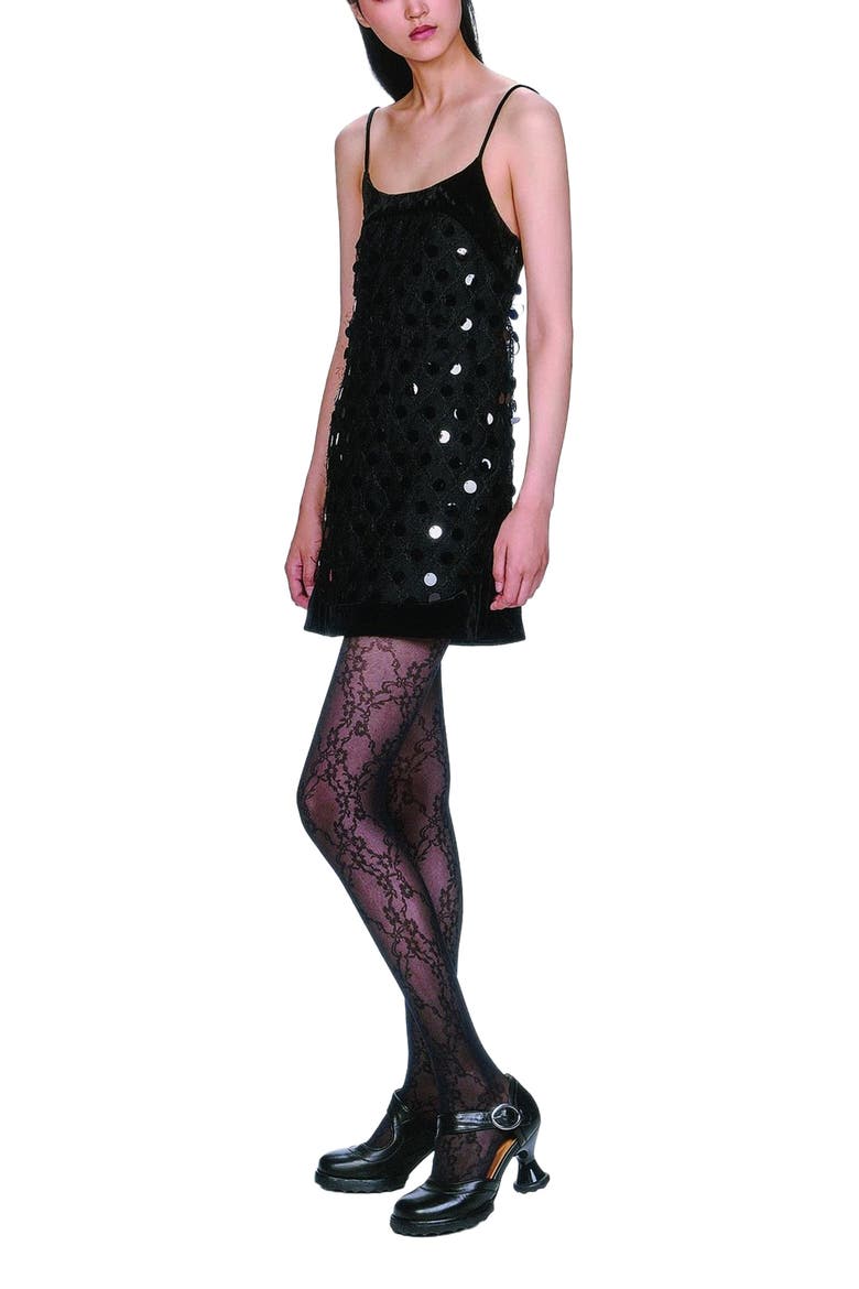 Mesh Pailettes Mini Dress, Alternate, color, Black