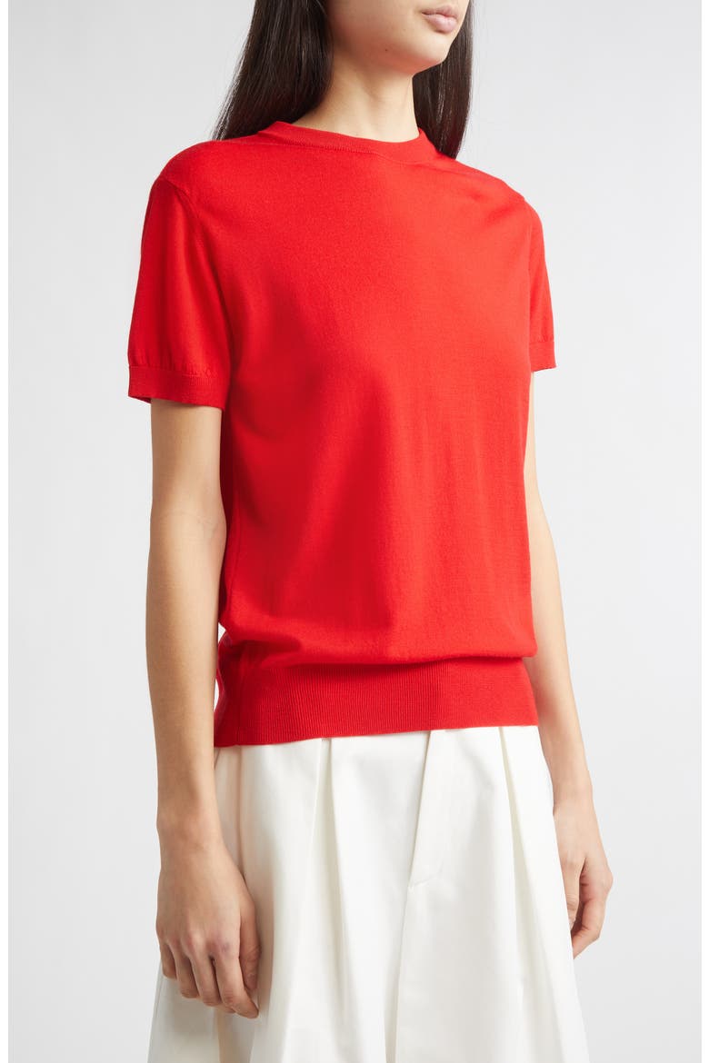 Enzo Short Sleeve Virgin Wool Sweater, Alternate, color, POPPY