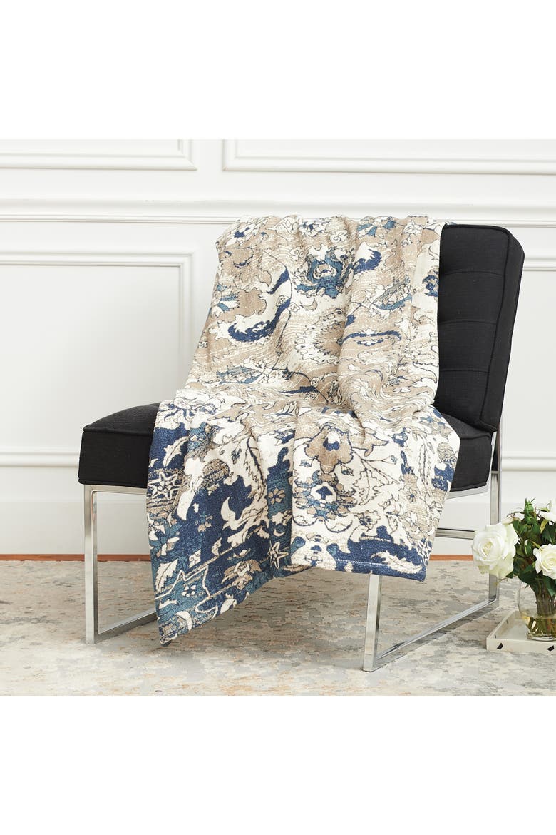 Saanvi Cream & Blue 100% Cotton Accent Throw Blanket 50" x 60", Alternate, color, Brown